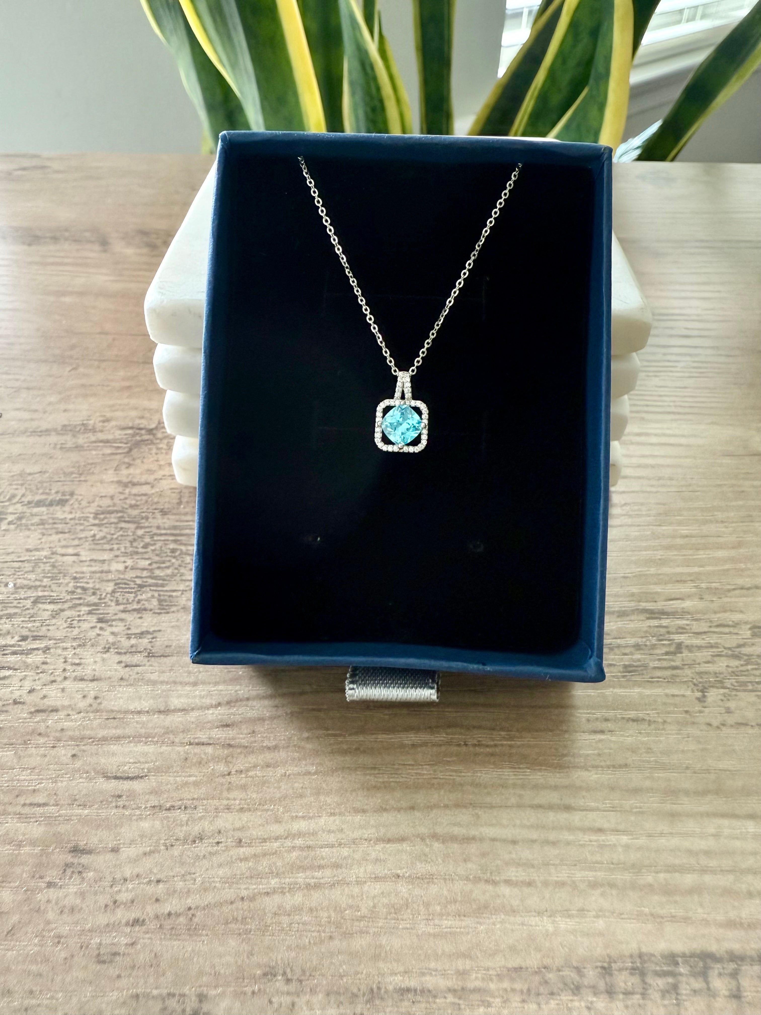 Delva Blue Solitaire Pendant With Chain on 925 Silver