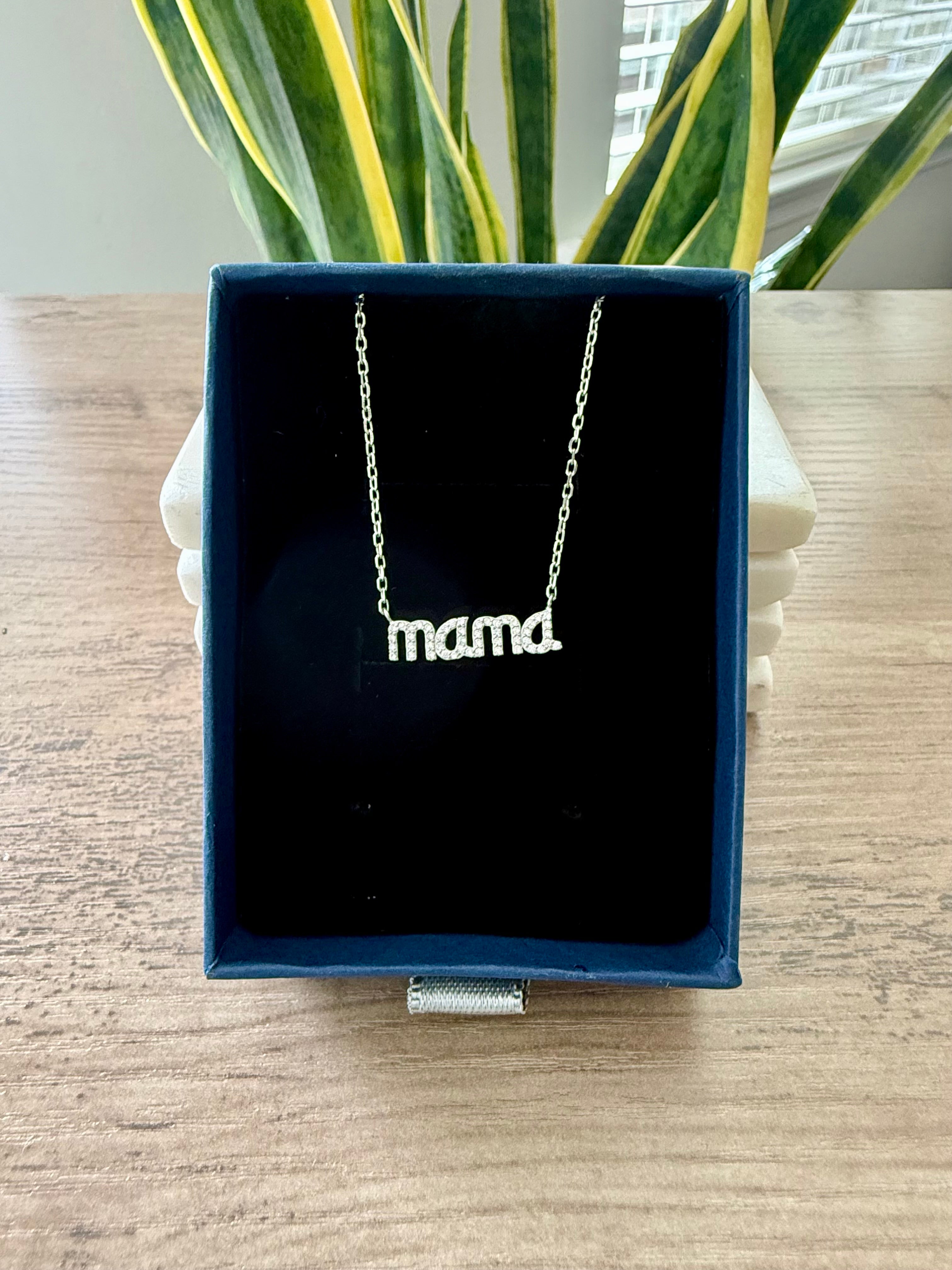 Studded Mama Pendant with chain on Pure 925 Silver
