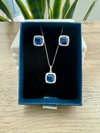 Ultra Premium ISLA Blue Hydro Sapphire Double Diamond Cluster Pendant Set on Pure 925 Silver