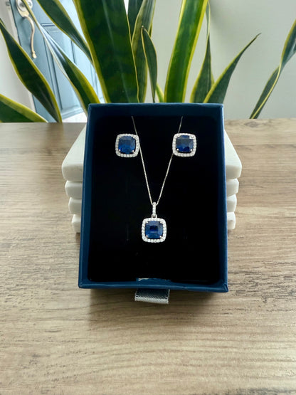 Ultra Premium ISLA Blue Hydro Sapphire Double Diamond Cluster Pendant Set on Pure 925 Silver