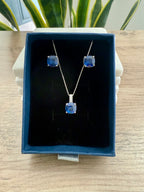 Ultra Premium LUNA Deep Blue Cushion Cut Solitaire Pendant Set in pure 925 Sterling Silver
