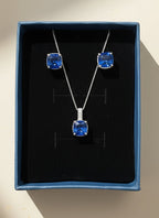 Ultra Premium LUNA Deep Blue Cushion Cut Solitaire Pendant Set in pure 925 Sterling Silver