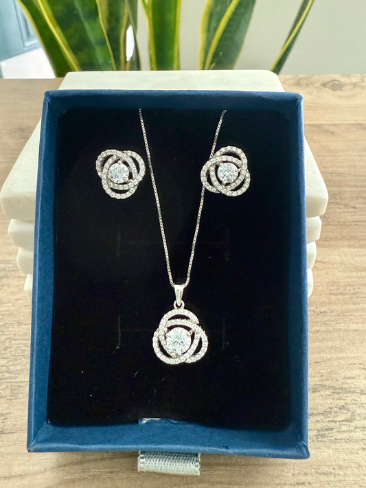 White Gold Finish Intertwined Cluster Solitaire EIRA Pendant Set