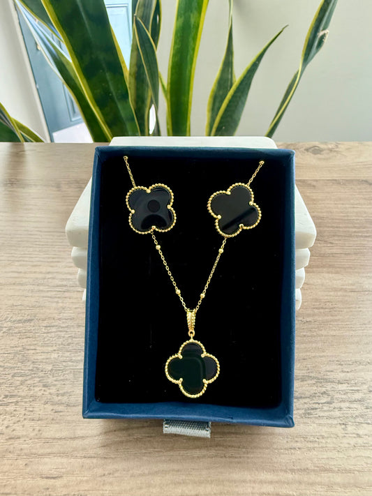 Ruvee Black Clover Pendant set on Pure 925 Silver