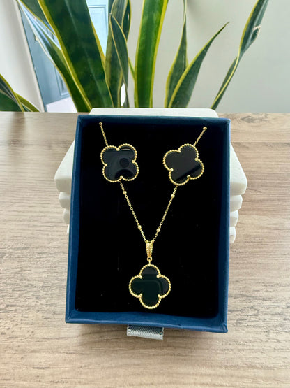 Ruvee Black Clover Pendant set on Pure 925 Silver