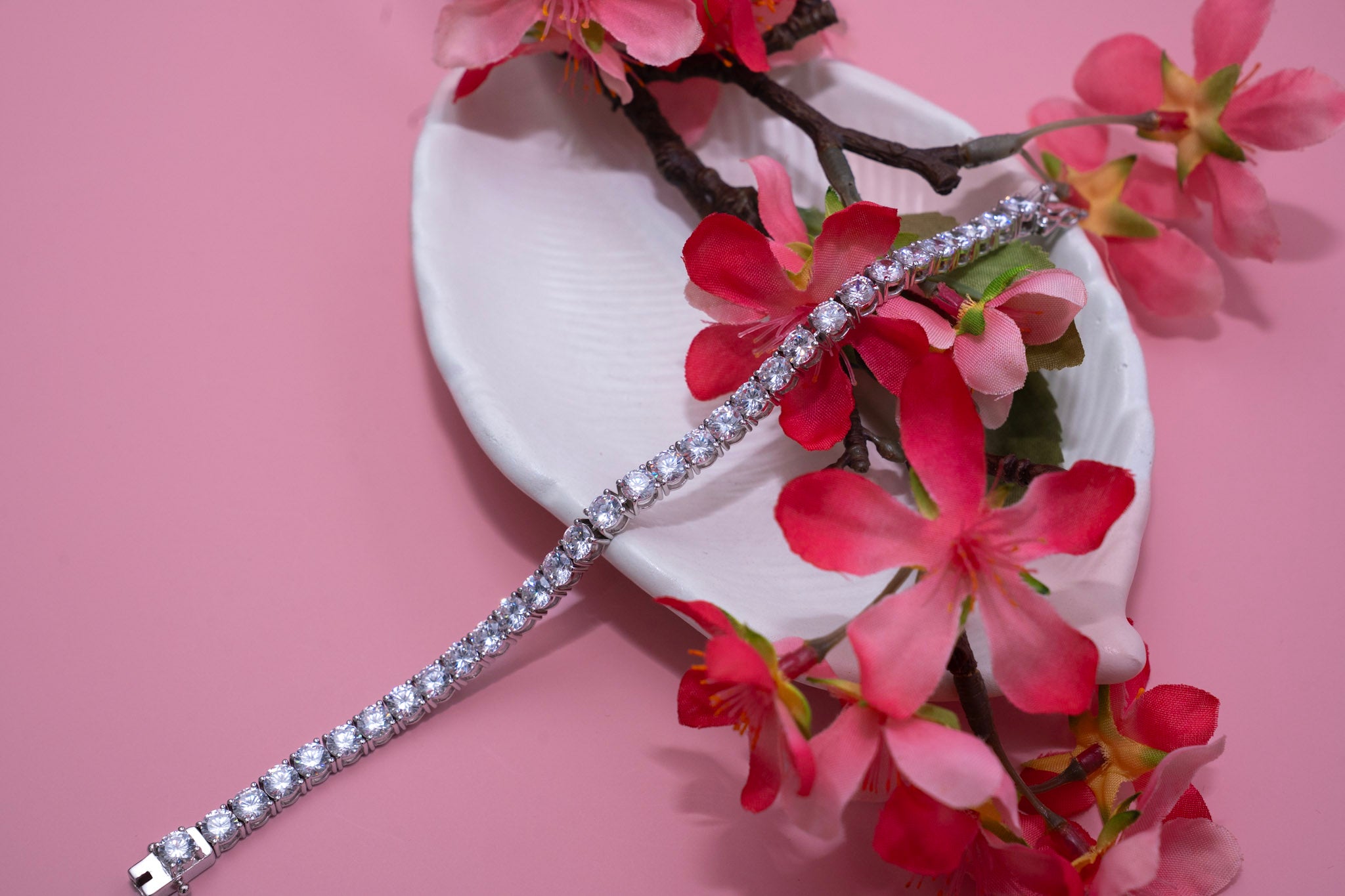 Athena 50 Pointer 50 Pointer Premium White Gold Finish Classic Solitaire Tennis Bracelet on Pure 925 Silver