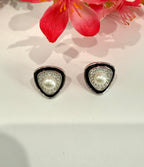 Premium Fresh Water Pearl EIRA Stud Earrings with Black Enamel on Pure 925 Silver