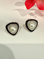 Premium Fresh Water Pearl EIRA Stud Earrings with Black Enamel on Pure 925 Silver