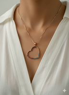 Multicolored Big Heart Rose Gold Charlie Pendant on pure 925 Silver