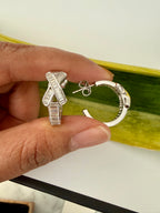 Premium American Diamond Baguette Studded Classic CARA Hoops on Pure 925 Silver