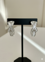 Premium American Diamond Baguette Studded Classic CARA Hoops on Pure 925 Silver