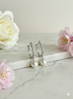 RHEA Pearl Huggies on Pure 925 Silver