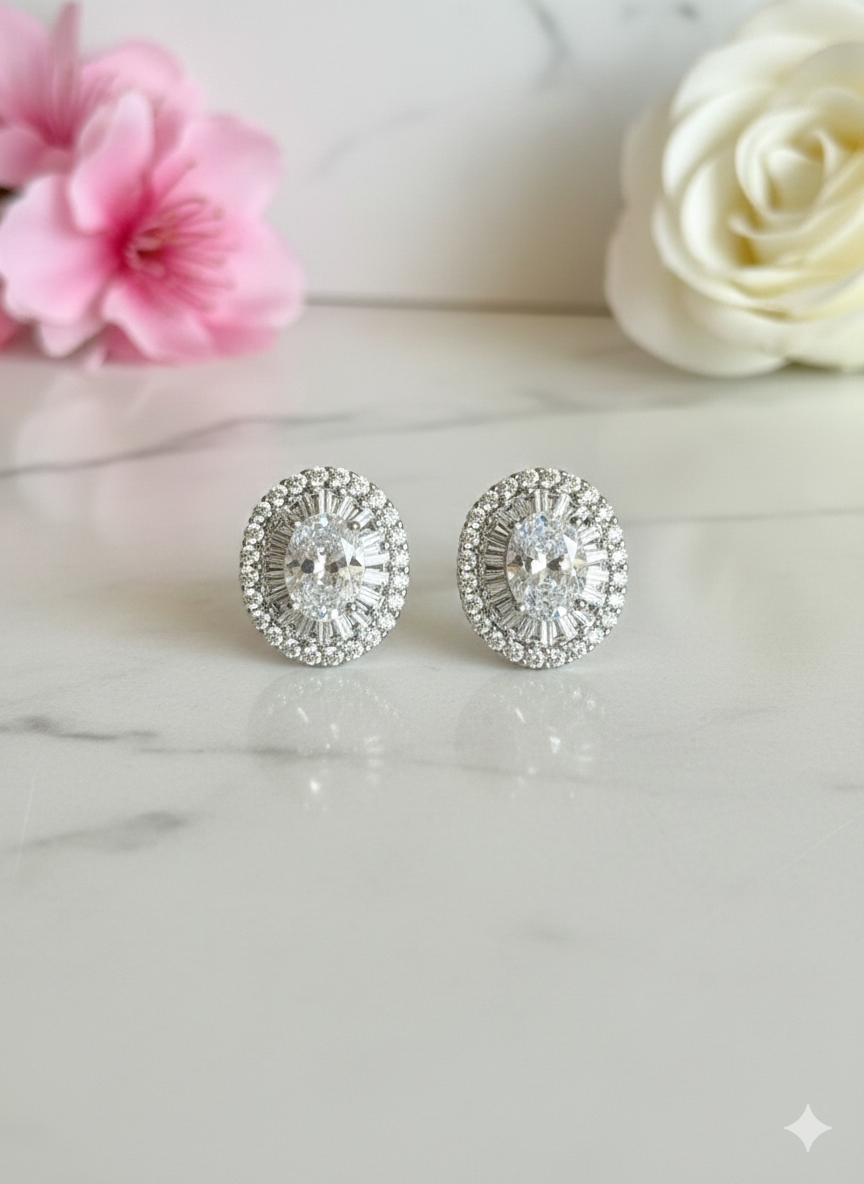 ROVA Oval Solitaire Studs on Pure 925 Silver
