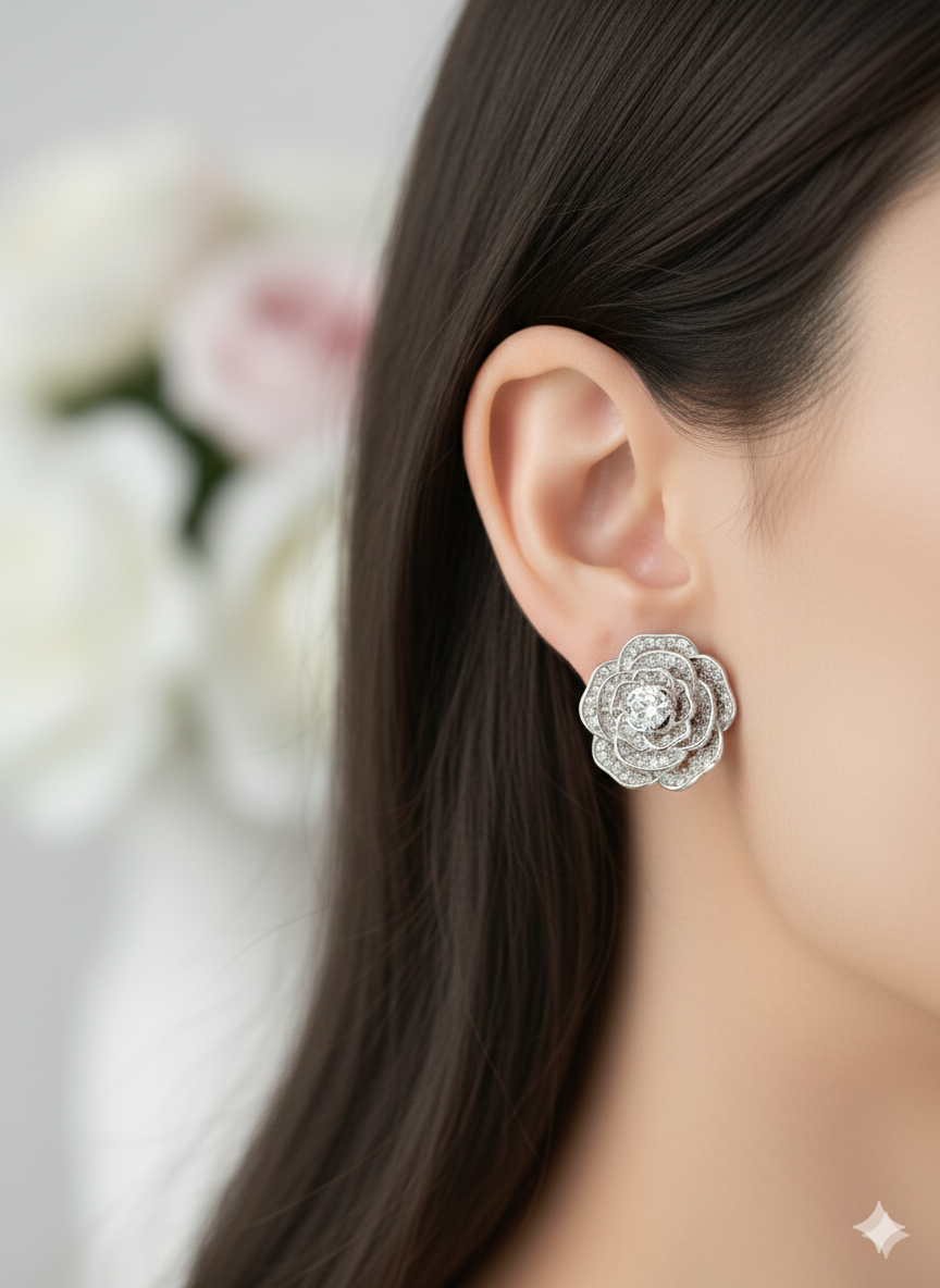 ZARIA Rose Stud Earrings on Pure 925 Silver