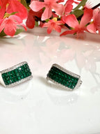 Green stones and Diamond Hoops on pure 925 Silver