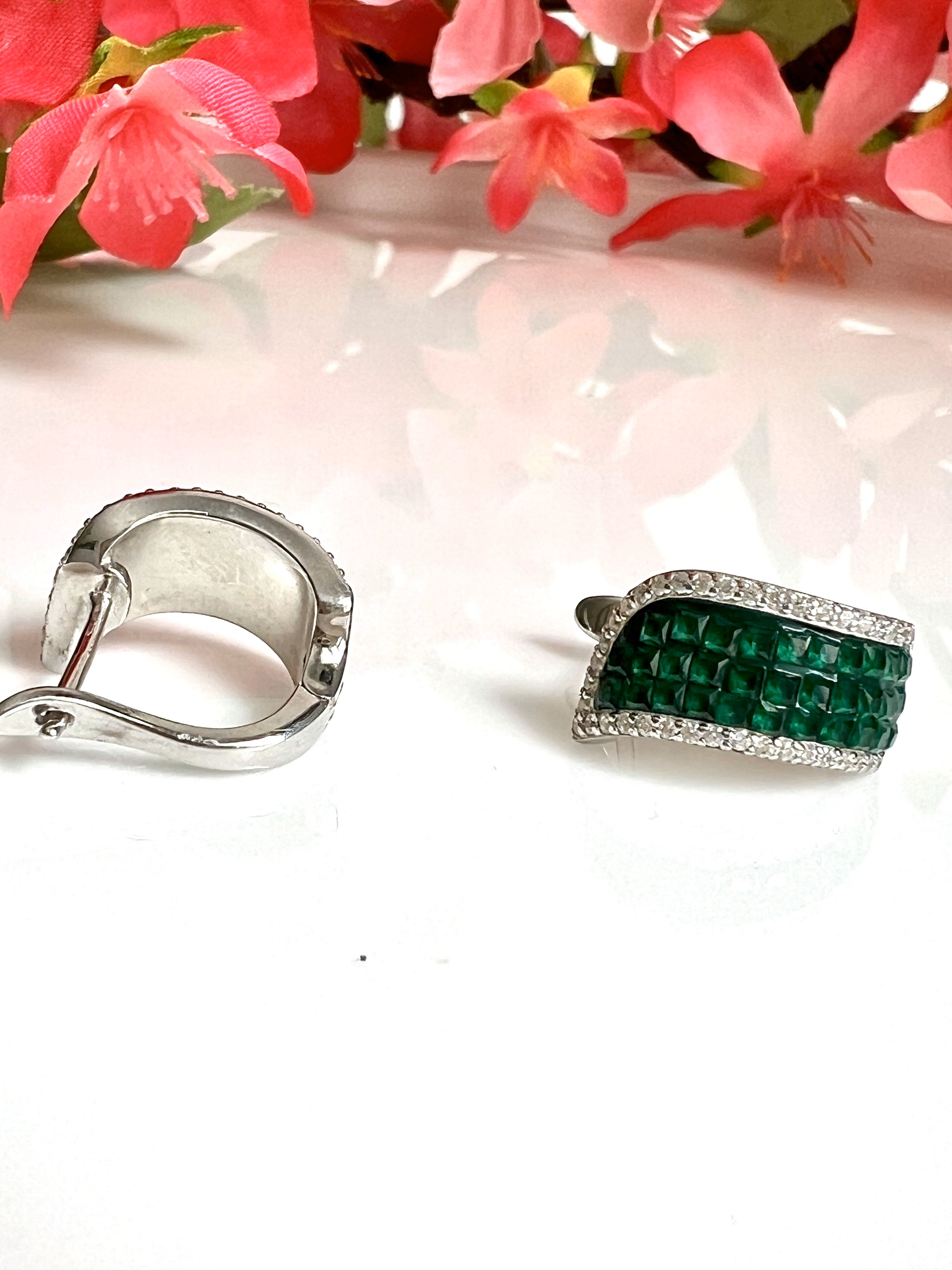 Green stones and Diamond Hoops on pure 925 Silver