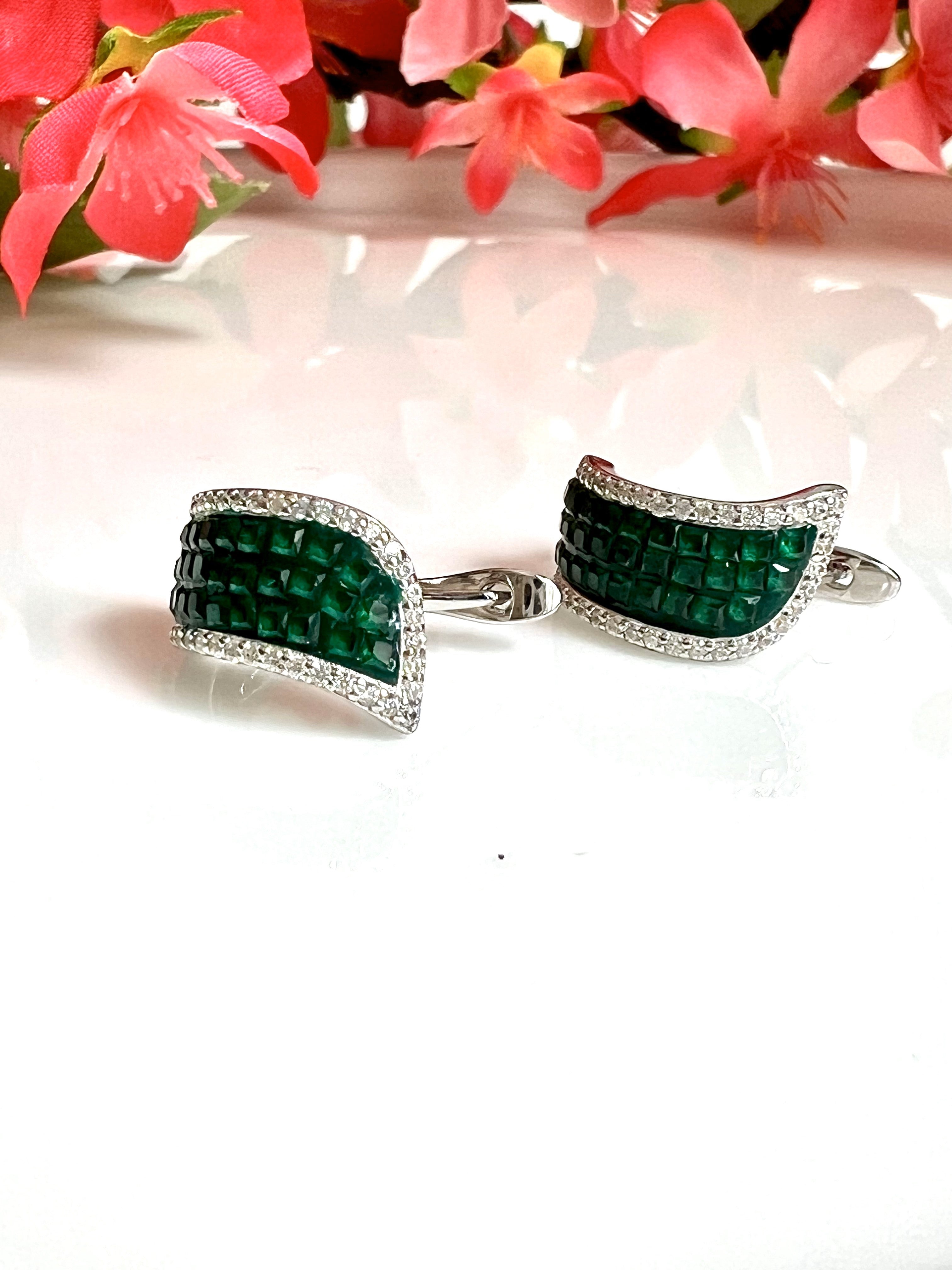 Green stones and Diamond Hoops on pure 925 Silver