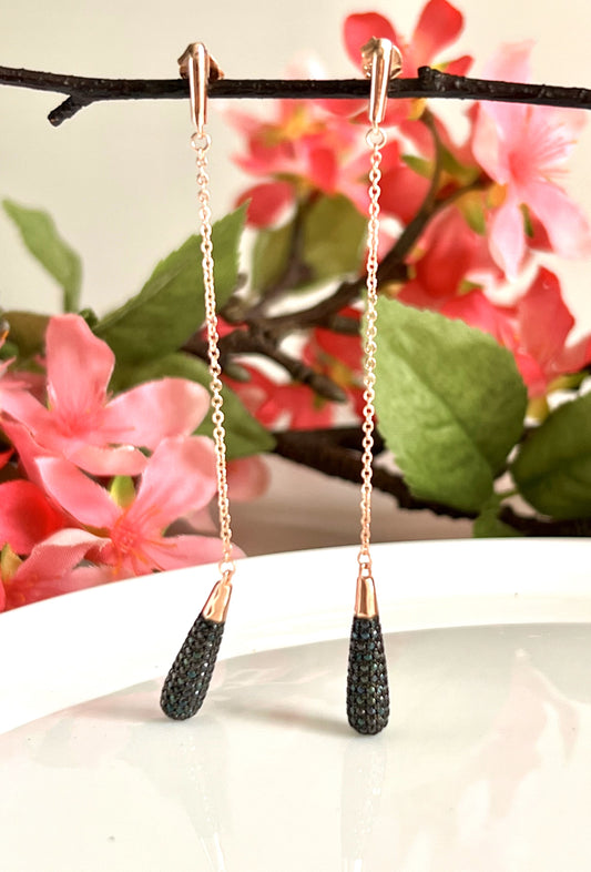Rose Gold and Black Diamond Danglers