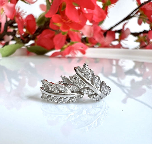 FERN Leafy sterling silver hoops