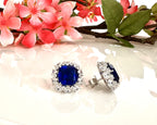 ZYRA Premium Blue Sapphire and Diamond Cluster Studs on Pure 925 Silver