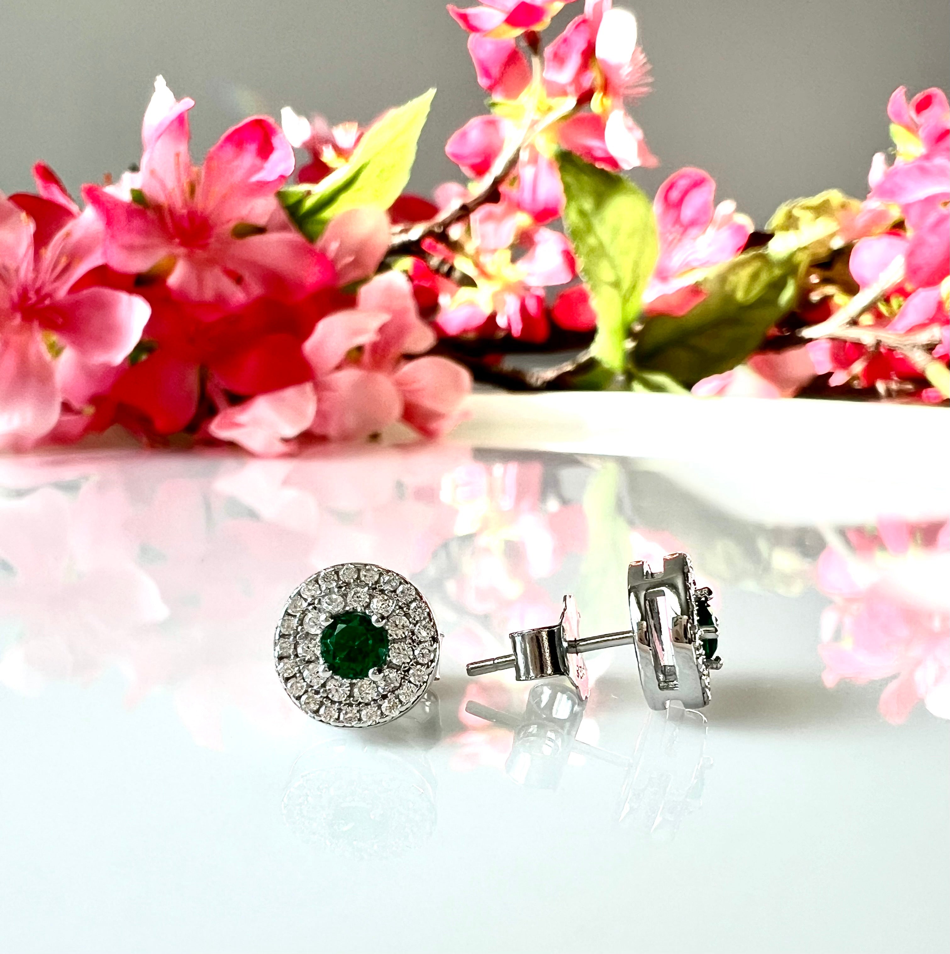 Studded Green Emerald Georgia Studs with Centre Green Emerald on Pure 925 Silver.