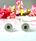 Studded Green Emerald Georgia Studs with Centre Green Emerald on Pure 925 Silver.