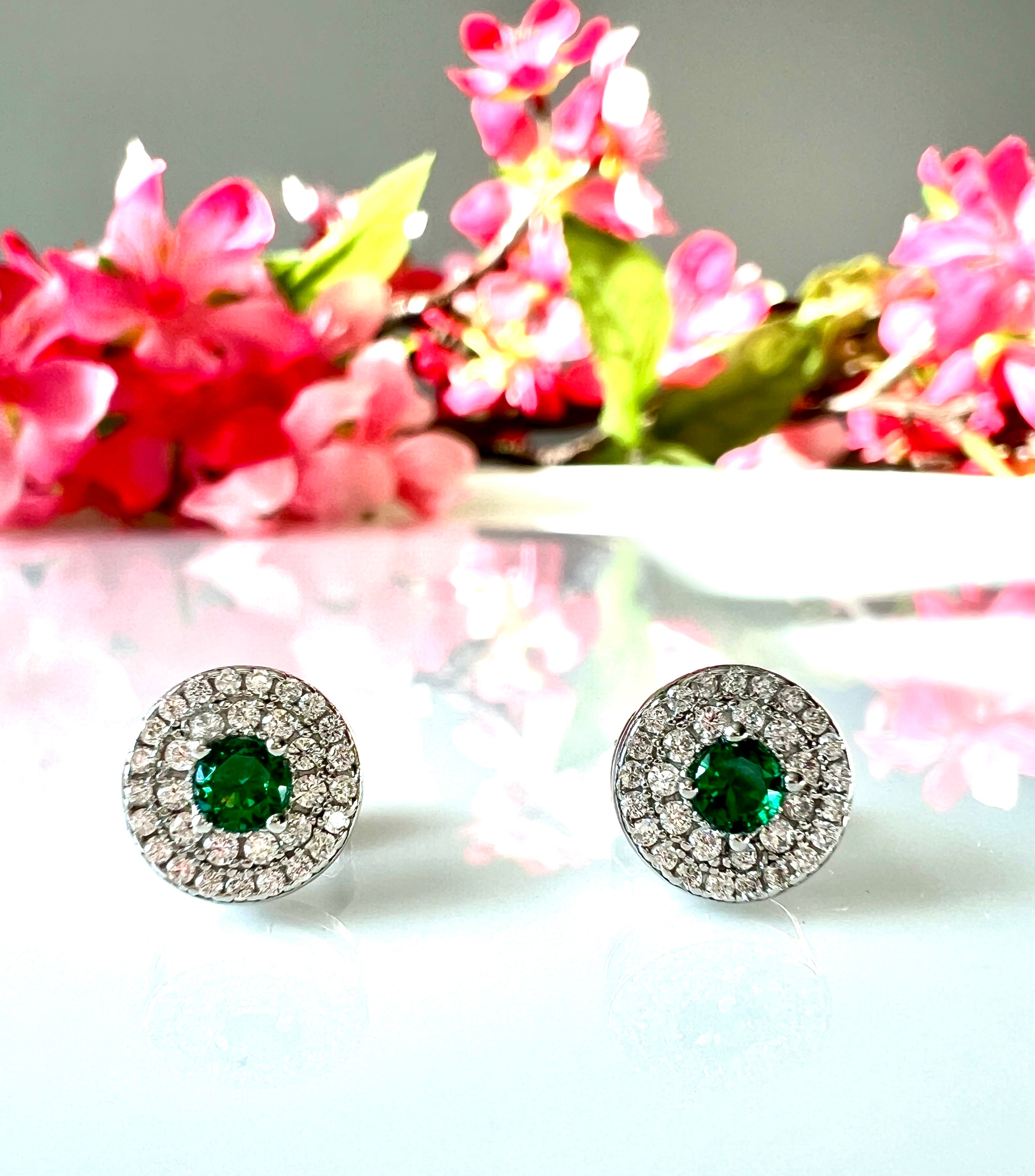 Studded Green Emerald Georgia Studs with Centre Green Emerald on Pure 925 Silver.