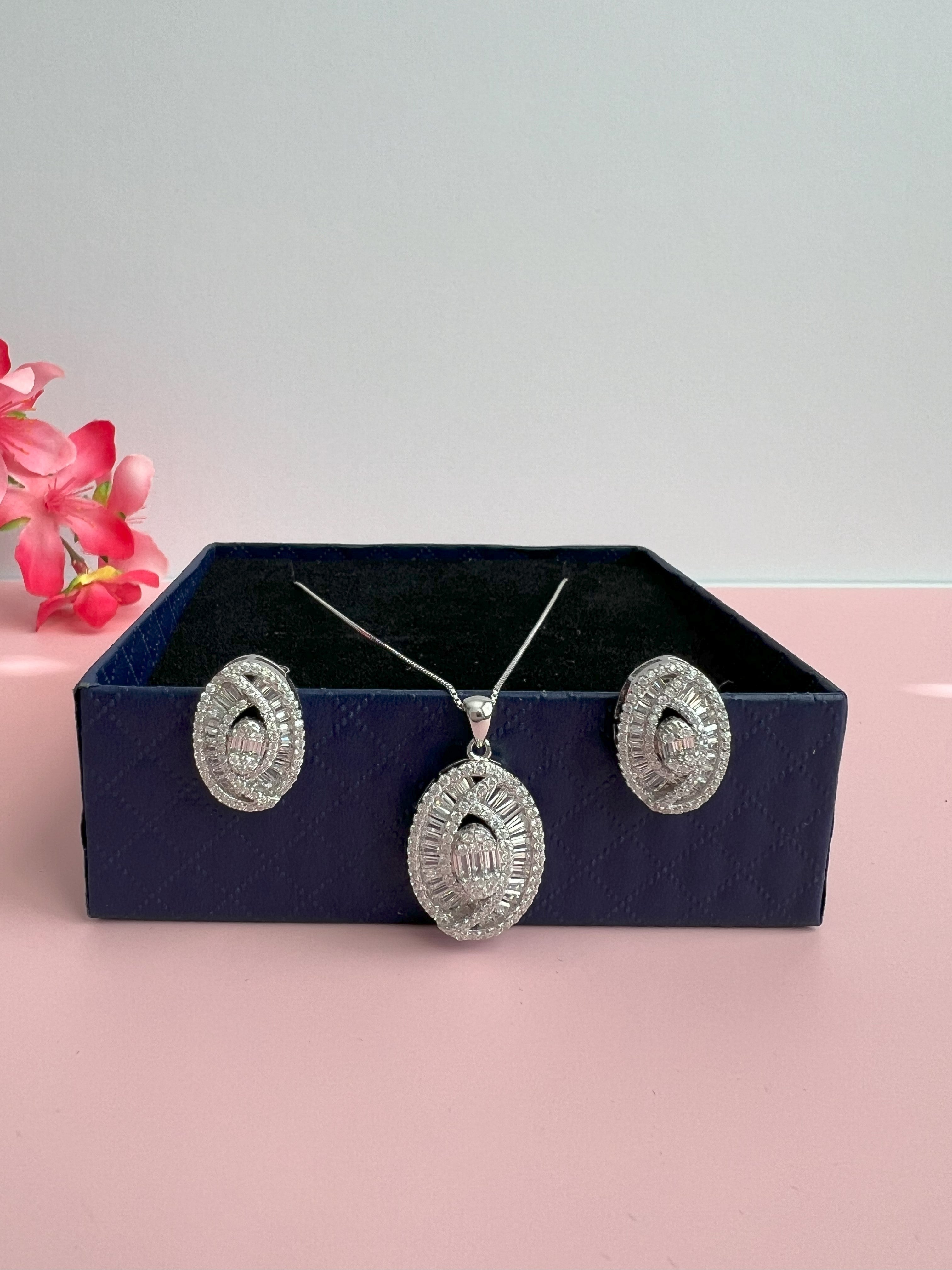 Diamond Baguette Pendant Set on pure 925 Silver