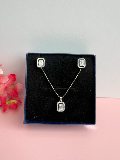 Premium Emerald Cut Solitaire Pendant Set with Premium Screw Back Studs