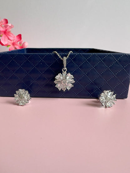 VANYA Heart and Baguette Solitaire Pendant Set