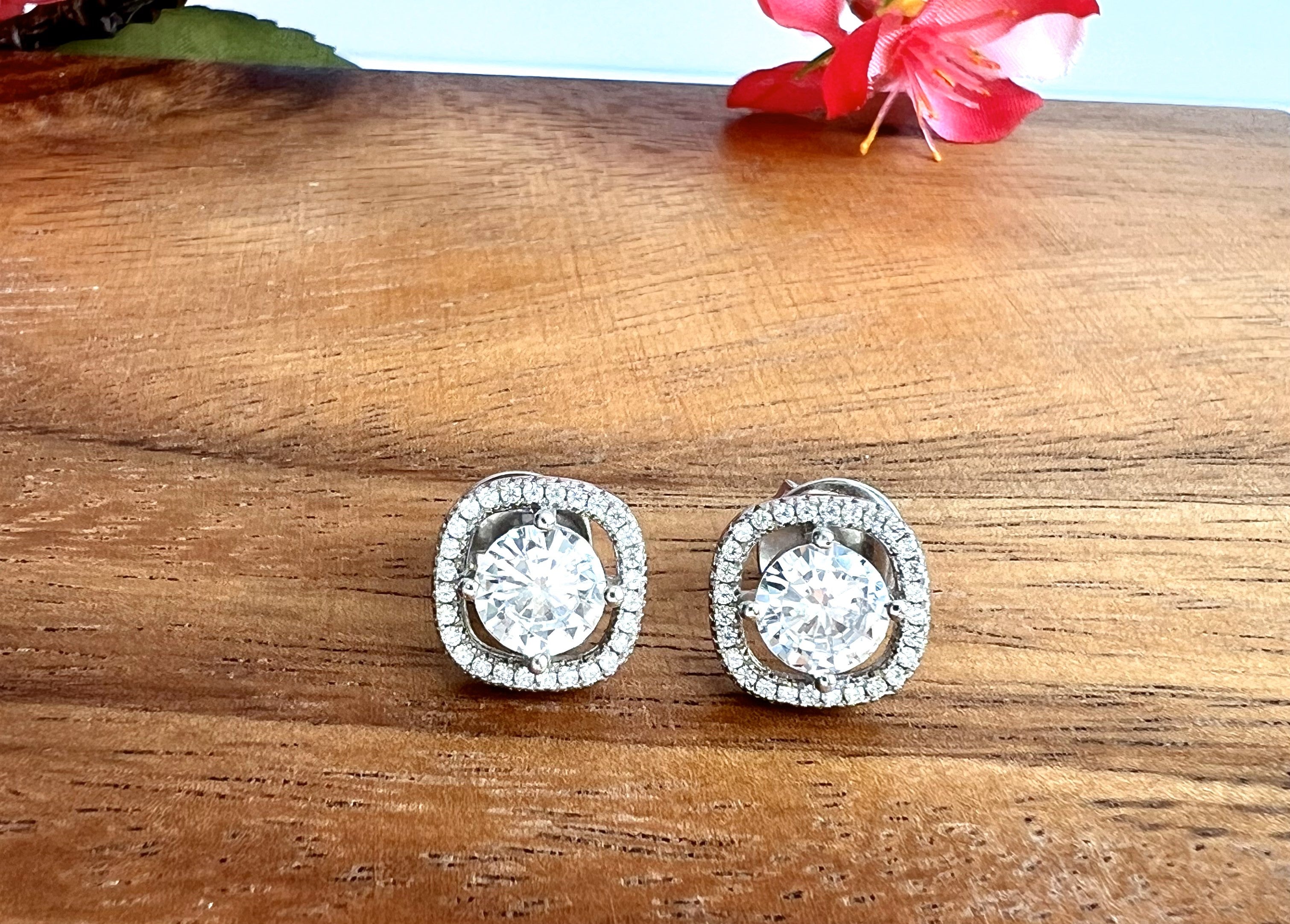 Celery Square Halo 1.3 Carat Premium Solitaire Studs on pure 925 Silver