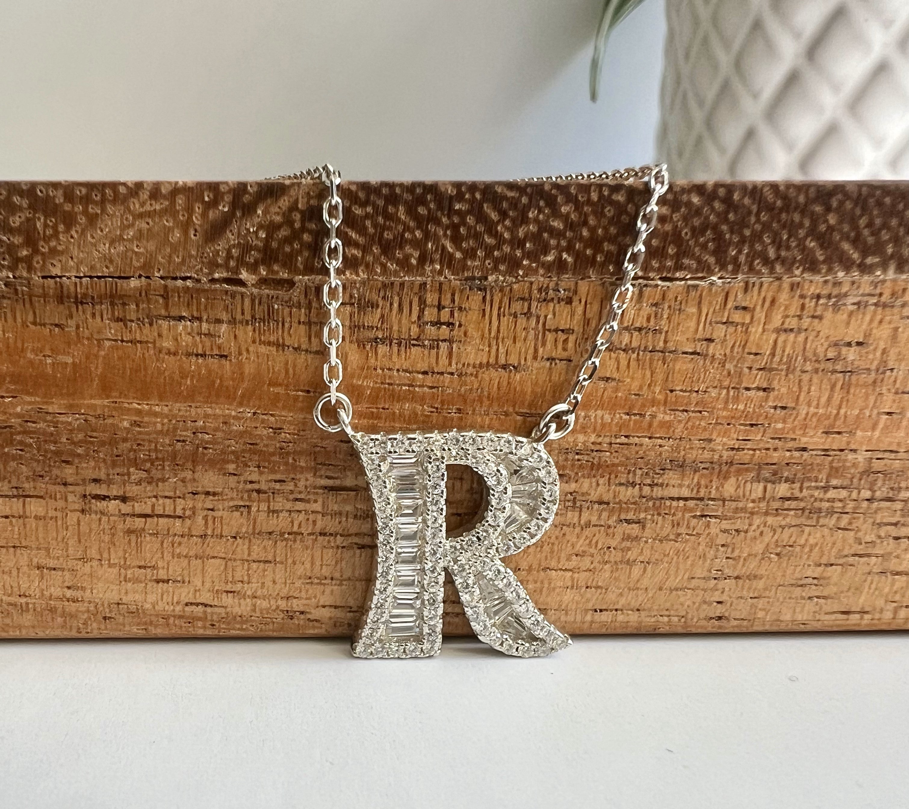 Studded Initial Pendants on Pure 925 Silver