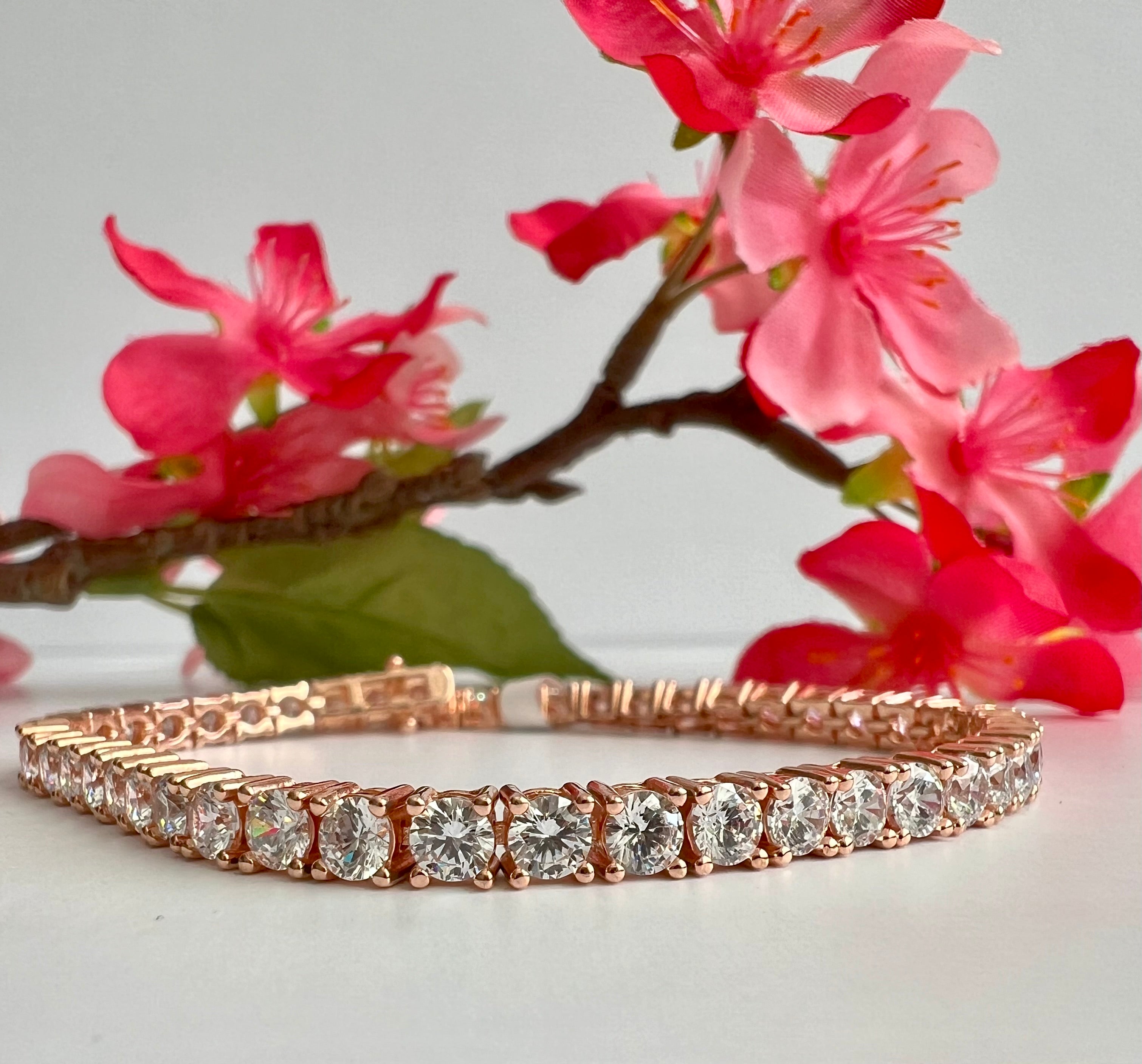 Liora Rose Gold Single Line 18 Cent Solitaire Bracelet on Pure 925 Silver