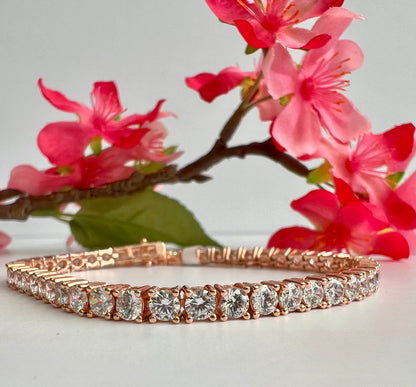Liora Rose Gold Single Line 18 Cent Solitaire Bracelet on Pure 925 Silver