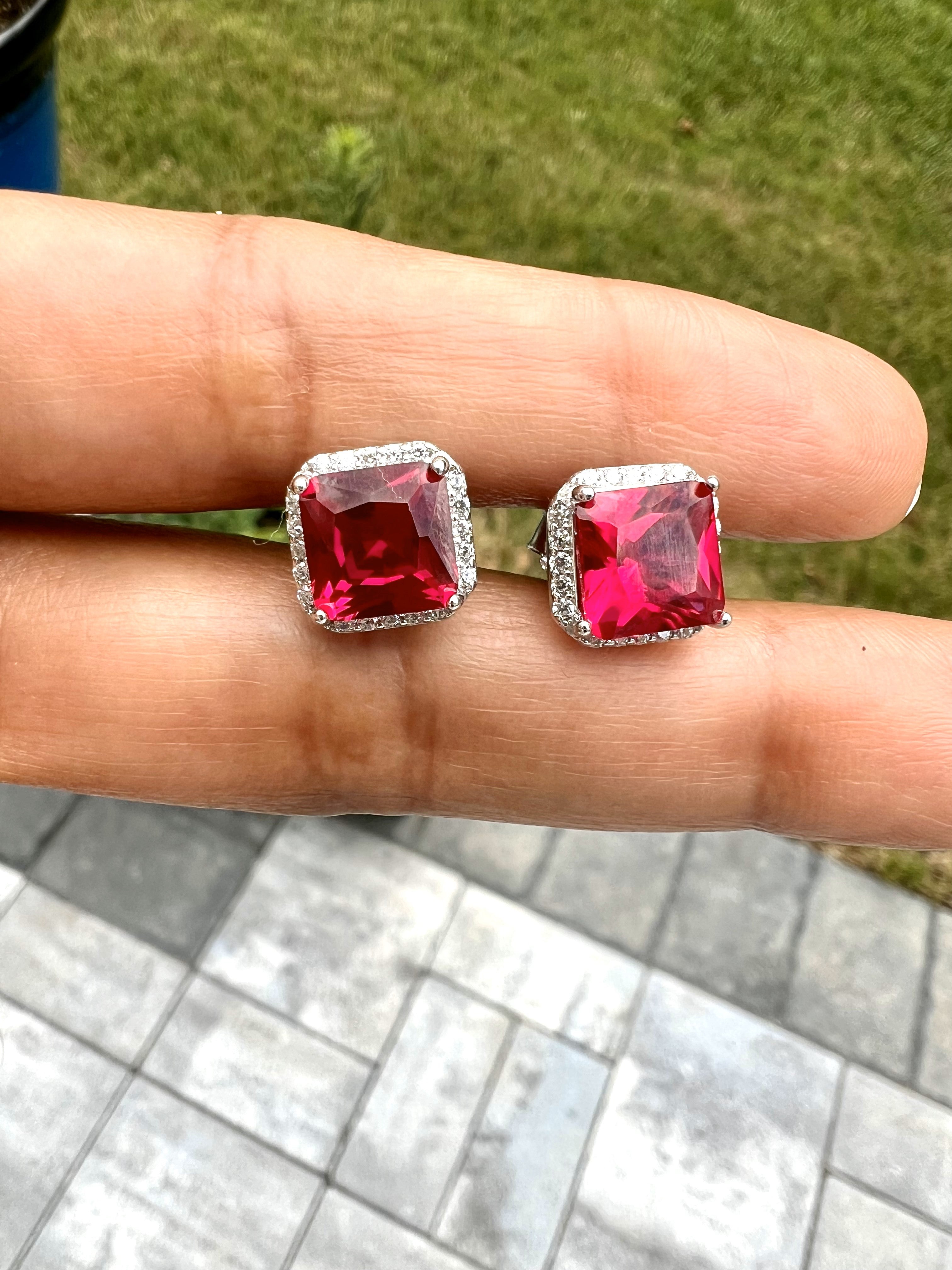 NAOMI Pigeon Blood Ruby and Diamond Studs on pure 925 Silver