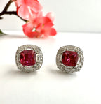 LYRIC Cushion Cut Ruby Diamond Studs on pure 925 Silver