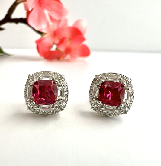 LYRIC Cushion Cut Ruby Diamond Studs
