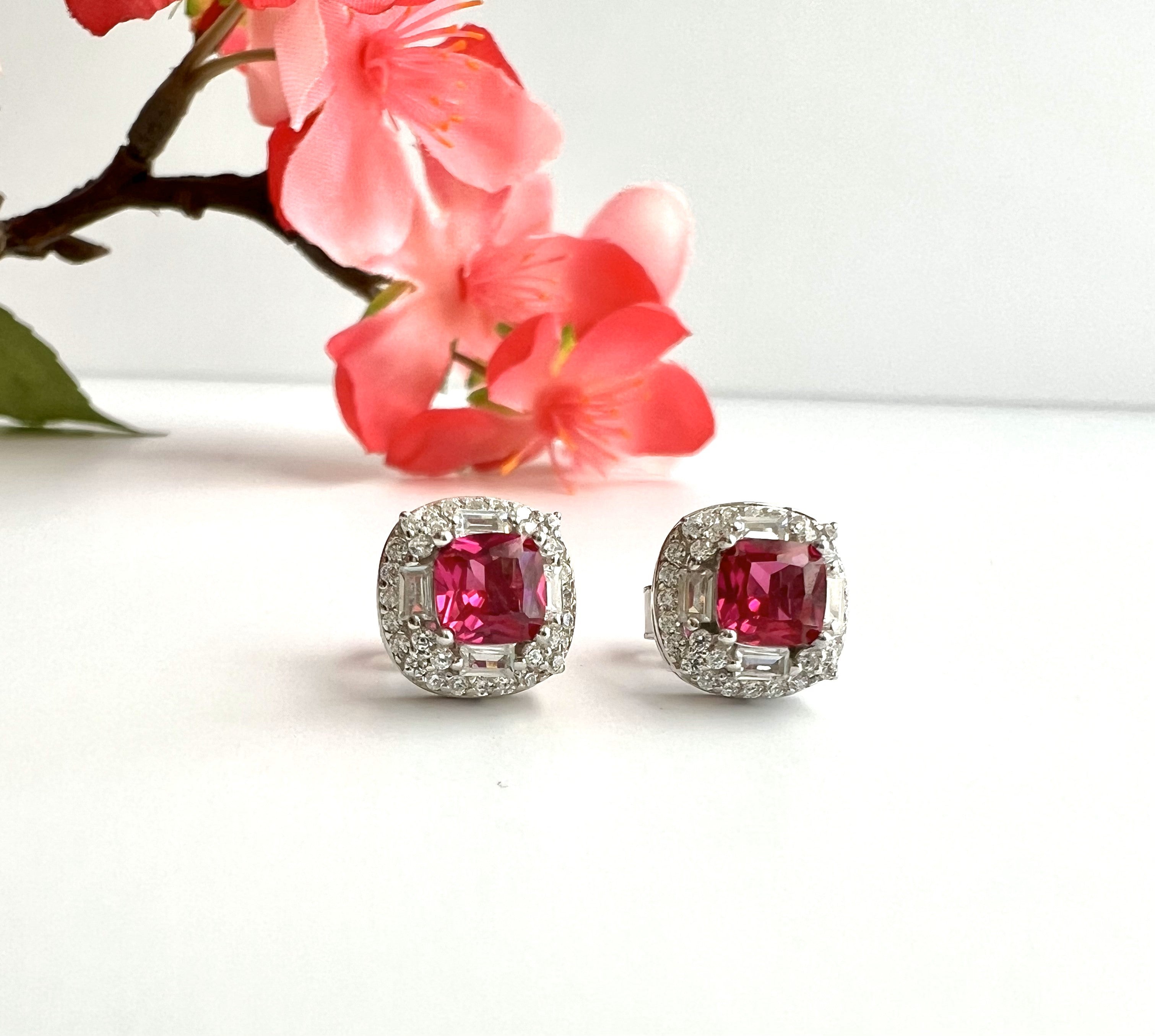 LYRIC Cushion Cut Ruby Diamond Studs on pure 925 Silver