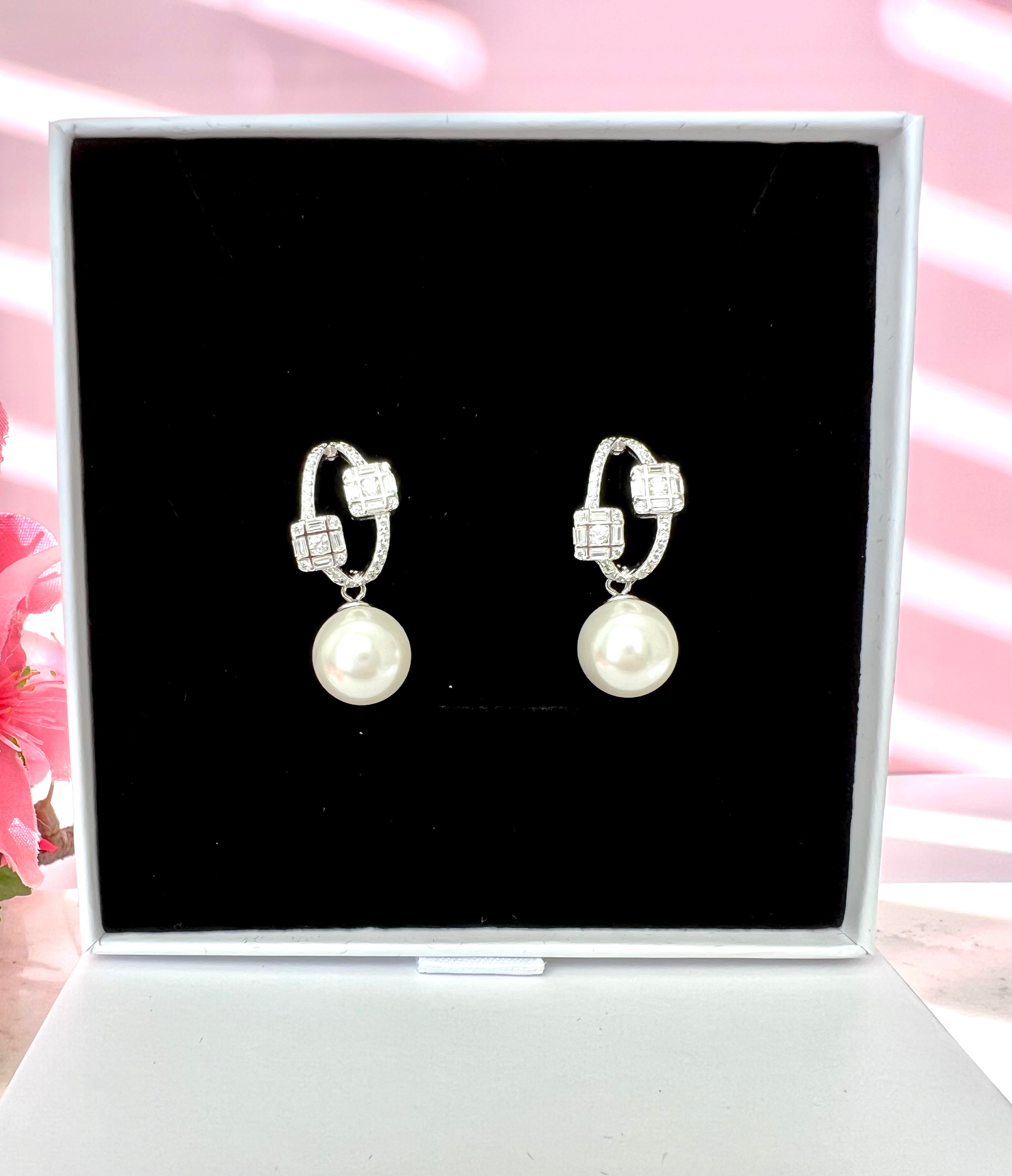 Fresh Water Pearl Diamond Danglers on Pure 925 Silver