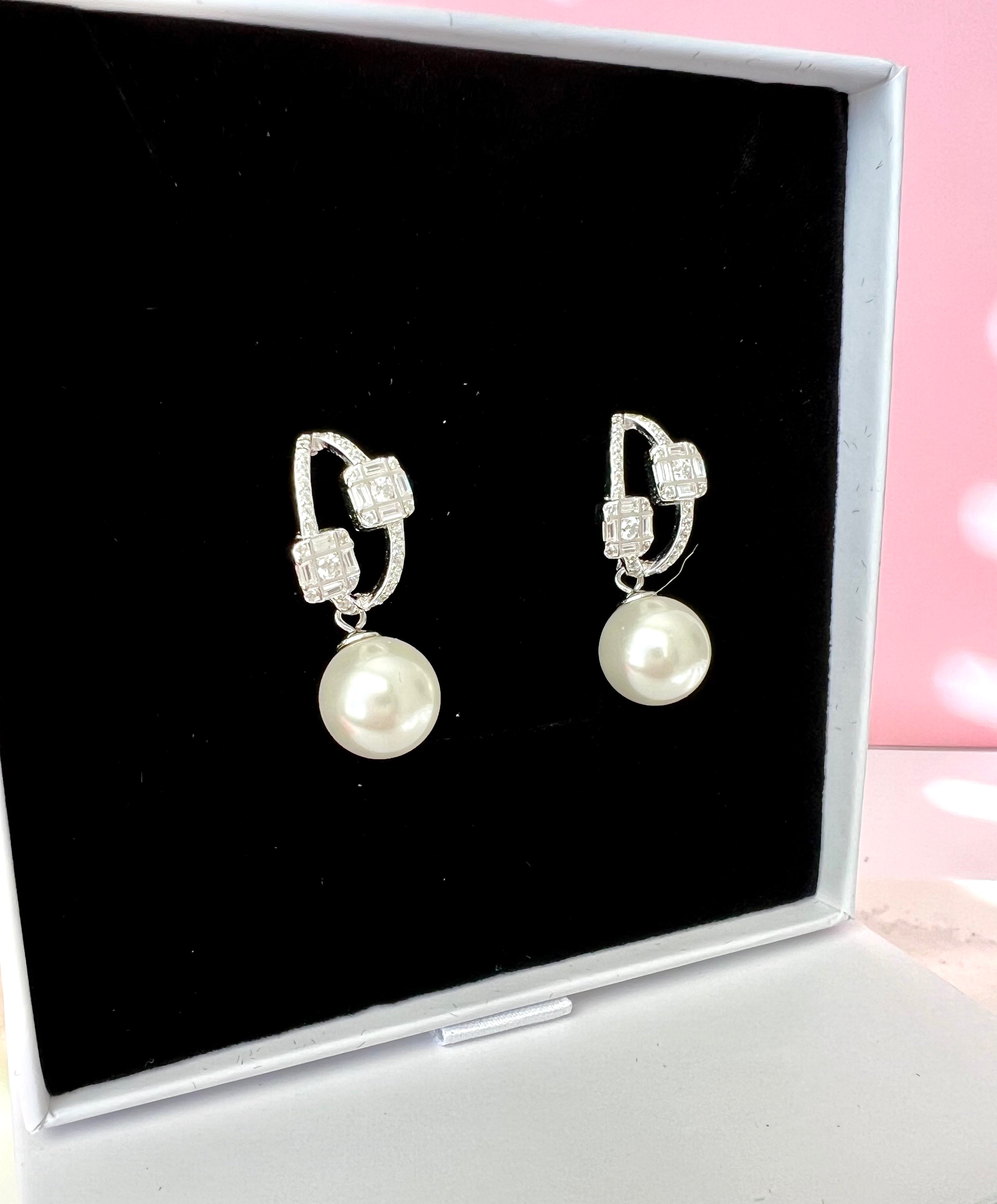 Fresh Water Pearl Diamond Danglers on Pure 925 Silver