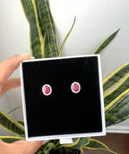 LIOR Diamond Oval Ruby Solitaire Studs on 925 Silver