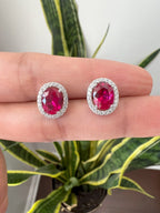 LIOR Diamond Oval Ruby Solitaire Studs on 925 Silver