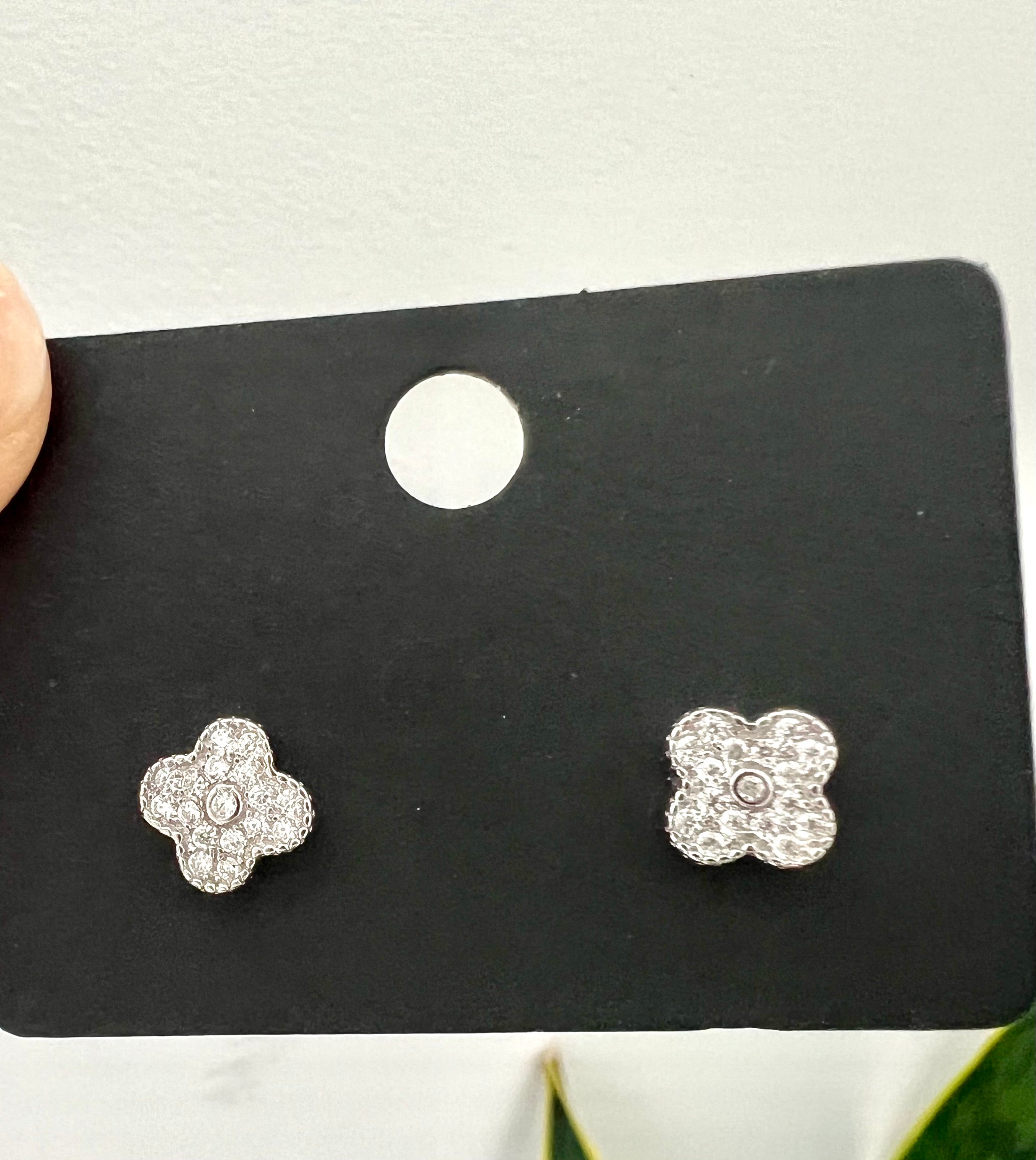 Diamond Studded Clover Studs on pure 925 Silver