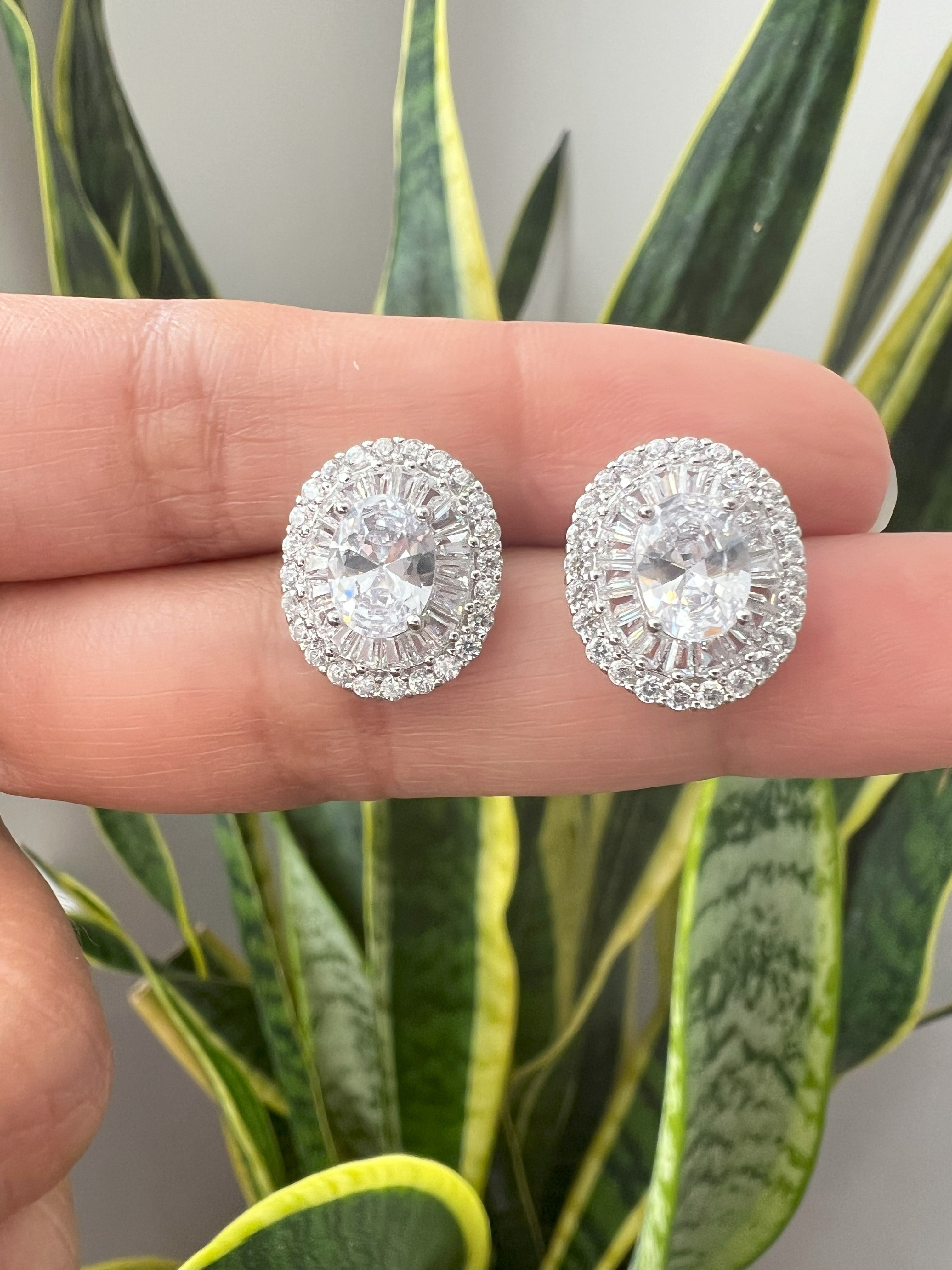 Oval Solitaire Studs on Pure 925 Silver