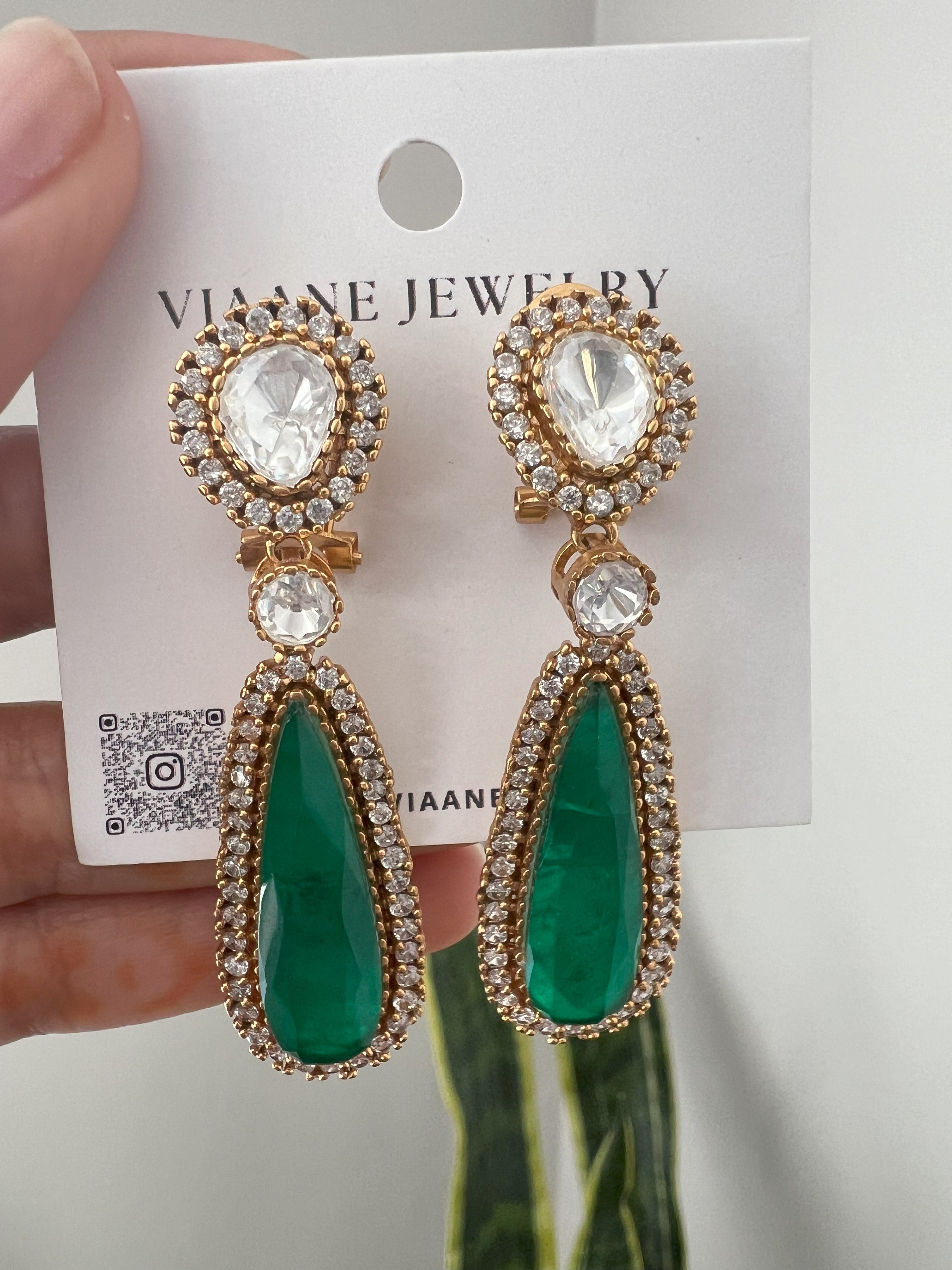 Green Polki Diamond Ethnic Earrings