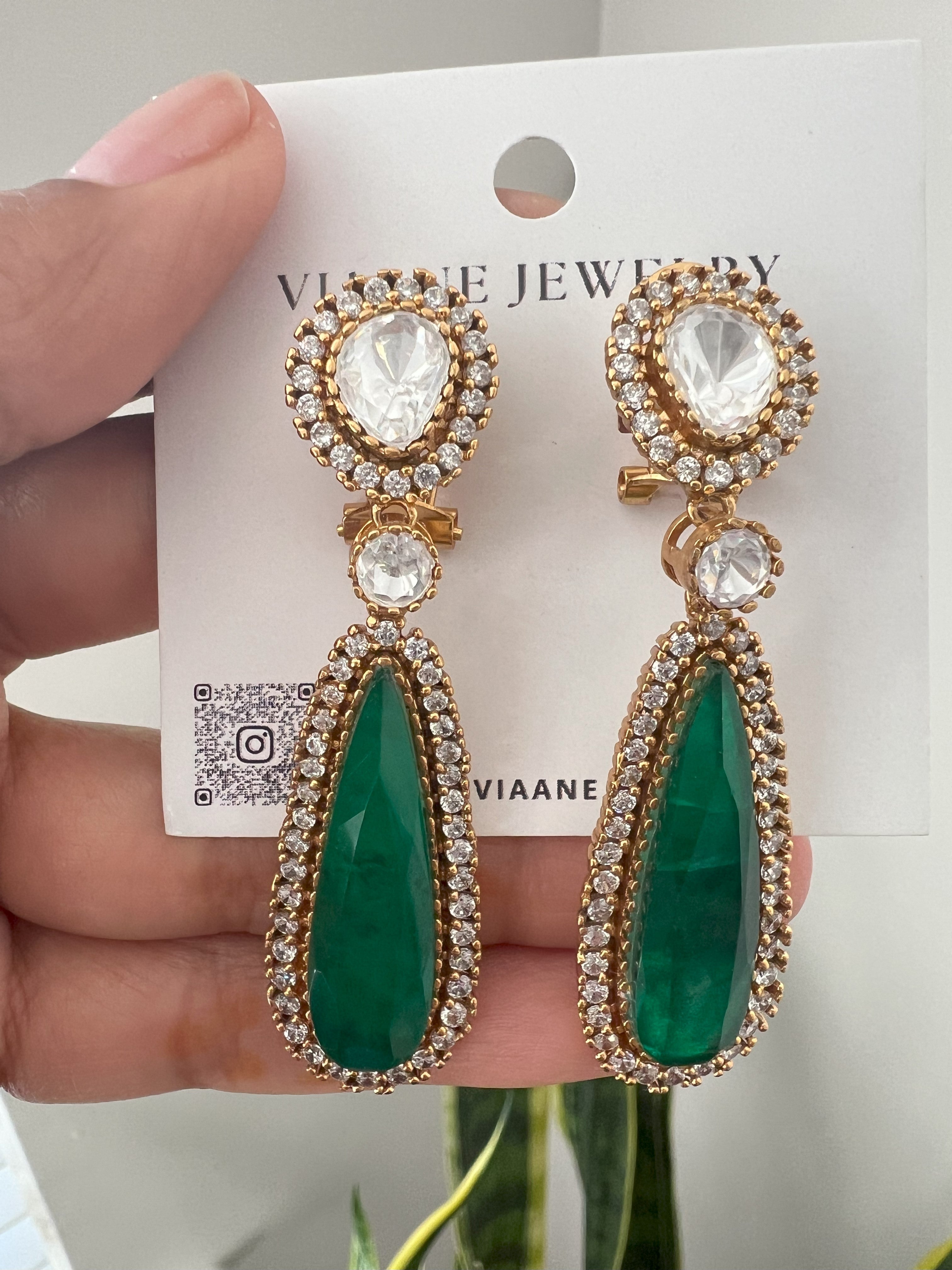 Green Polki Diamond Ethnic Earrings