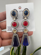 Tri Colour Polki Ethnic Earrings