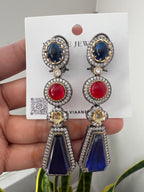 Tri Colour Polki Ethnic Earrings