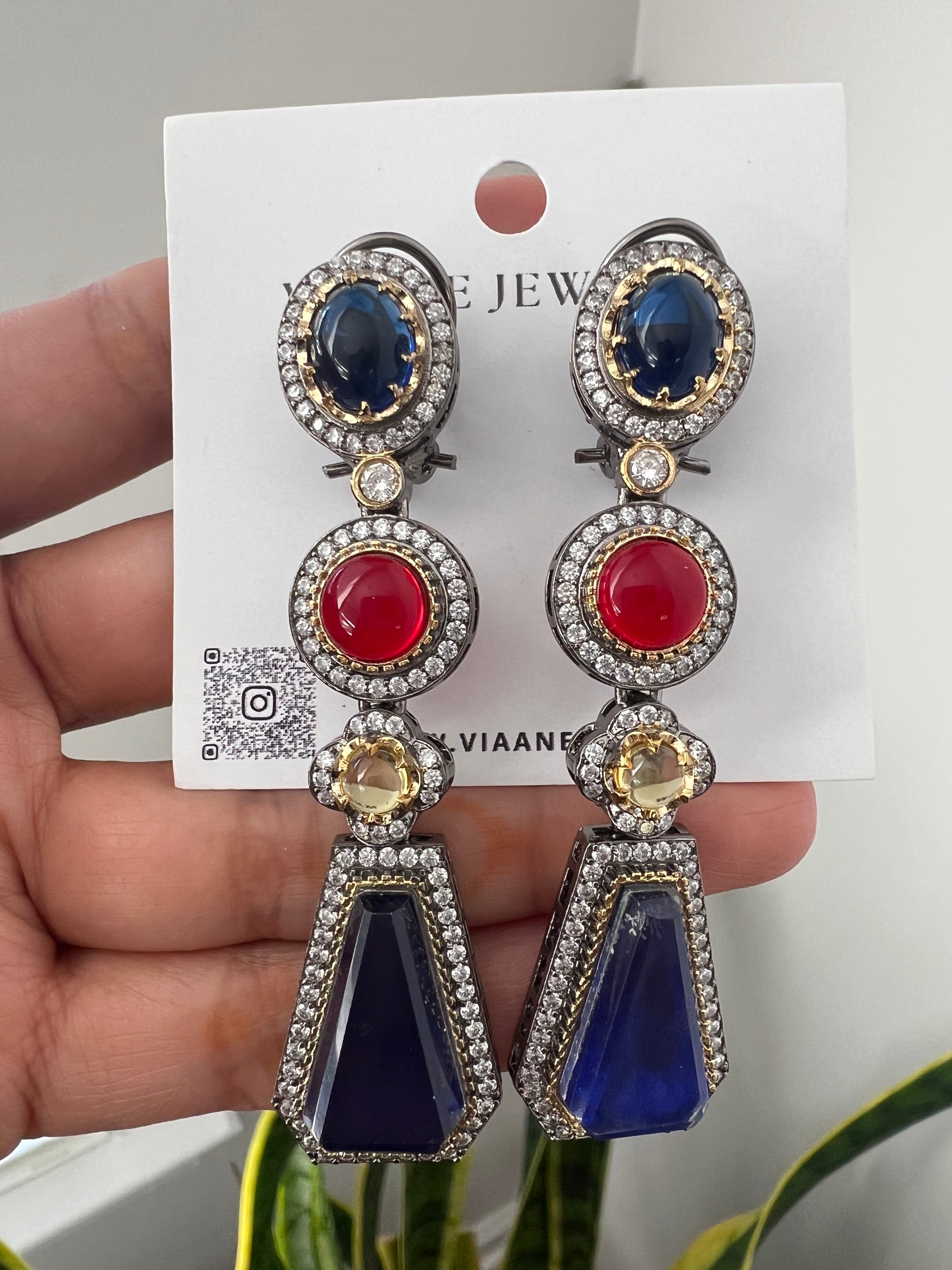 Tri Colour Polki Ethnic Earrings
