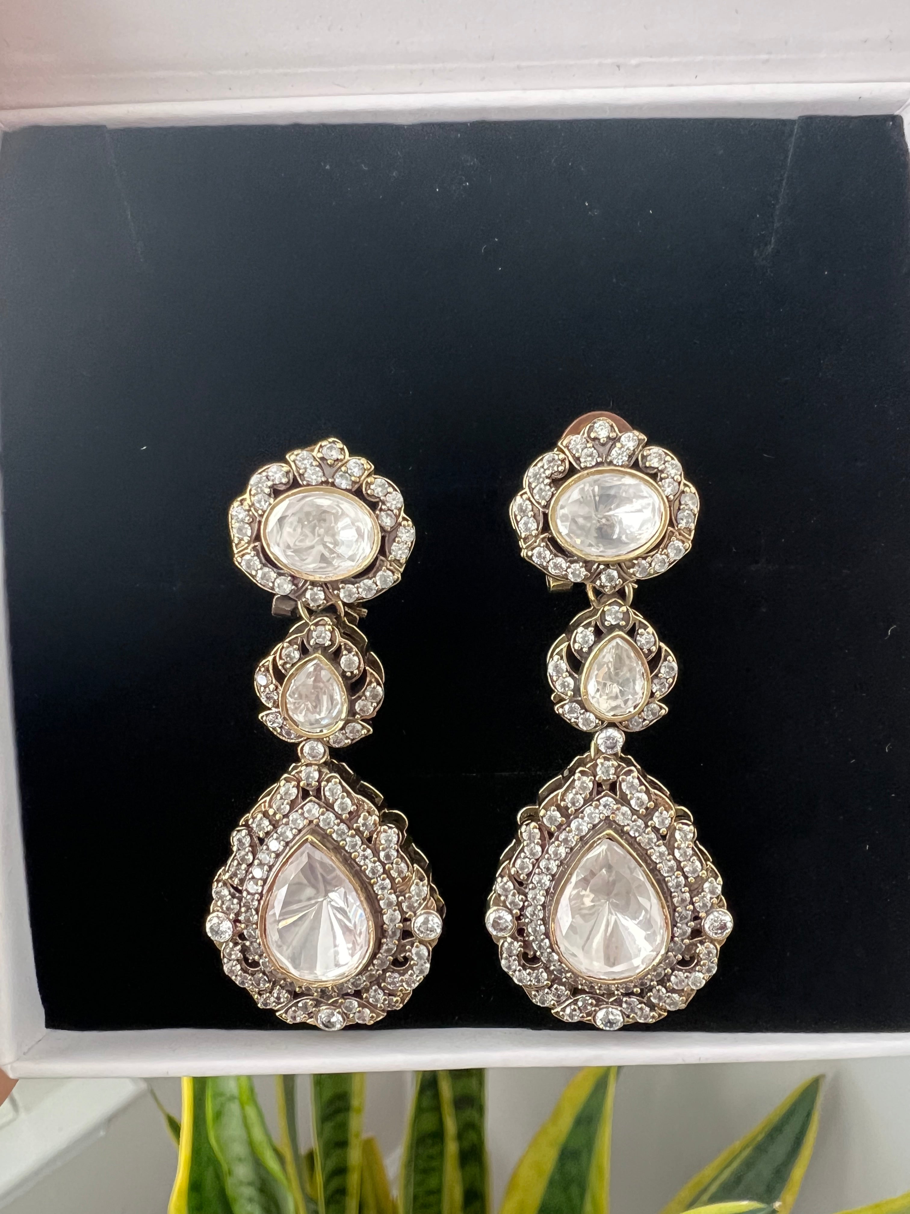 Antique Finish Polki Earrings